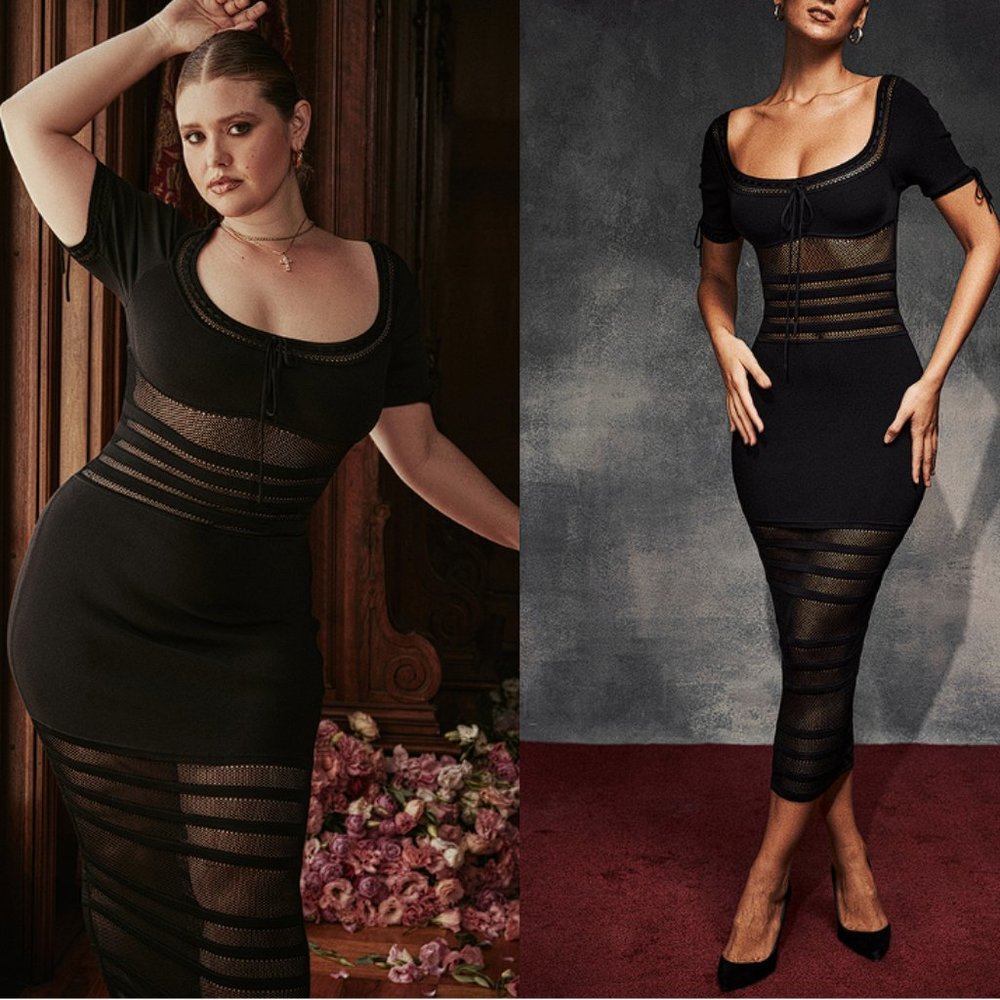 HOUSE OF CB 'Lilla' Black Openwork Knit Midi Dress NWOT